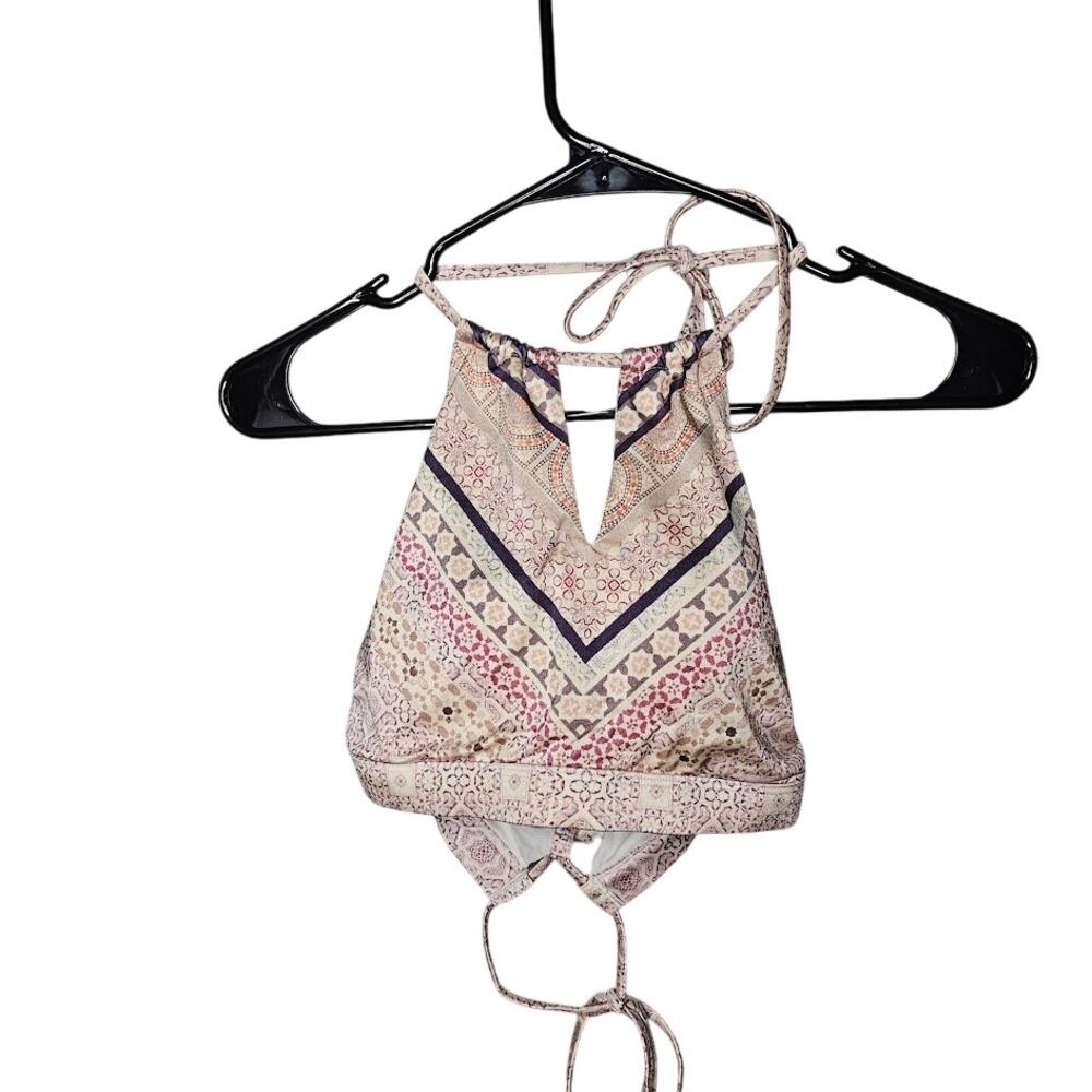 Athleta Aqualuxe Tribal Print High-Neck Keyhole Bikini Swim Halter Top Size M